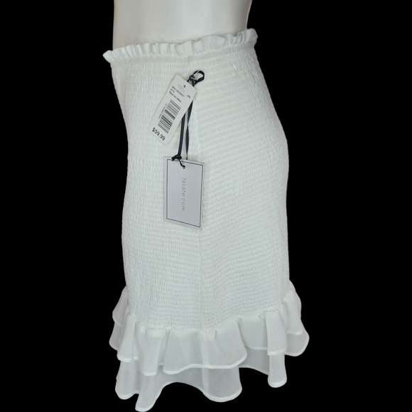 1. State Smocked Double Ruffle Hem Mini Skirt In White Women's Size Small NWT - Picture 4 of 11